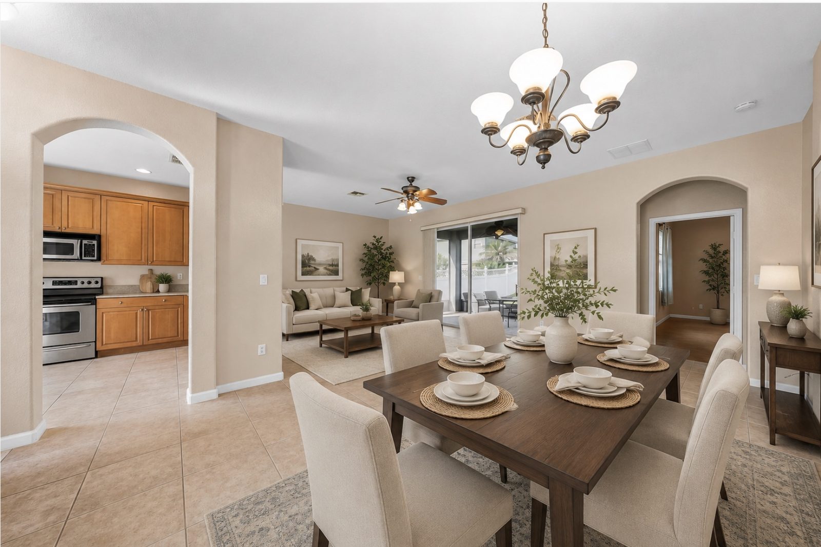 Living and dining area, virtually staged