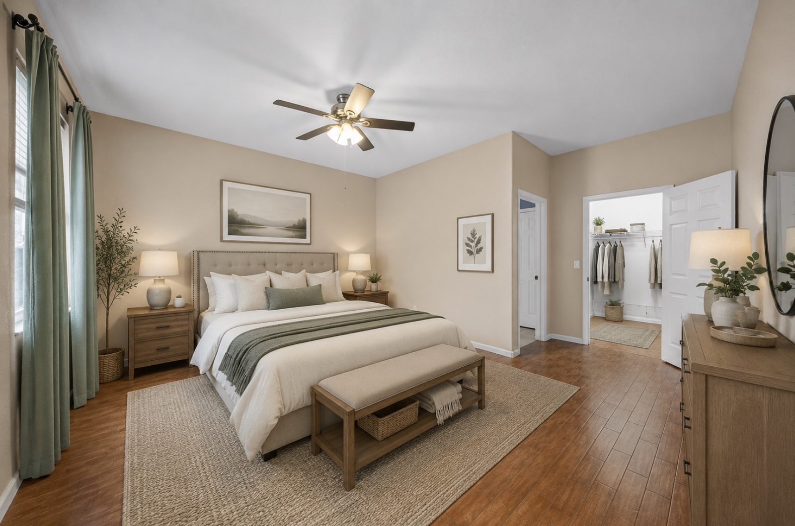 Primary bedroom, virtually staged